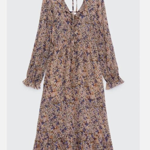 Zara Floral Backless Midi Dress, Size large nwt - Picture 6 of 9